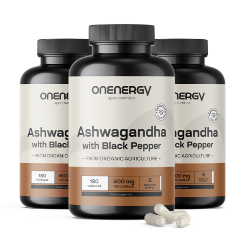 3x BIO Ashwagandha z czarnym pieprzem, razem 540 kapsułek