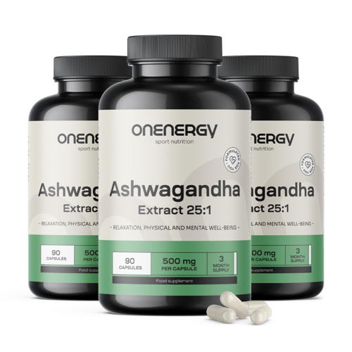 3x Ashwagandha 500 mg – ekstrakt 25:1, razem 270 kapsułek