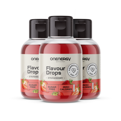 3x Flavour Drops krople z substancją słodzącą – truskawka, razem 150 ml